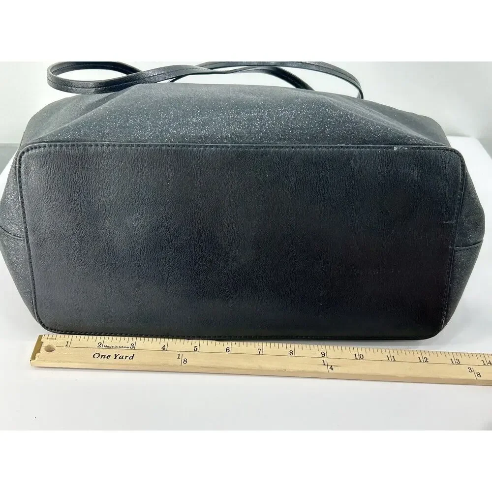 Kate Spade Large Black Glitter Tote Shoulder Bag‎ Full Zip Double Strap